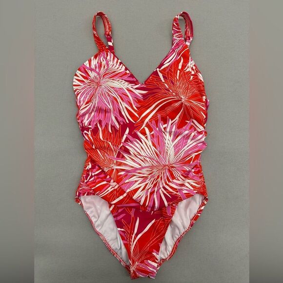 Red and Pink Floral One Piece Swimsuit - Picture 1 of 4